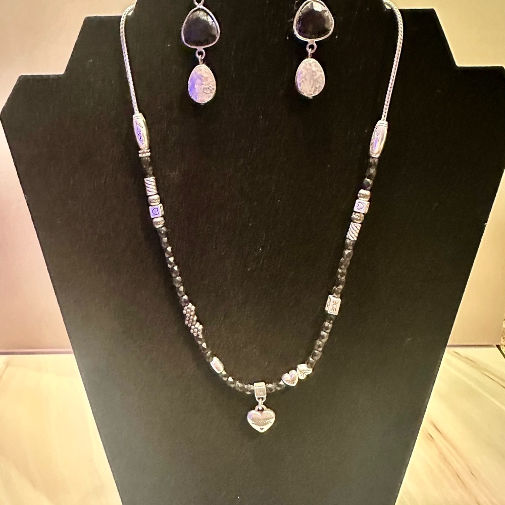 Brighton Black and Silver Heart Necklace Set